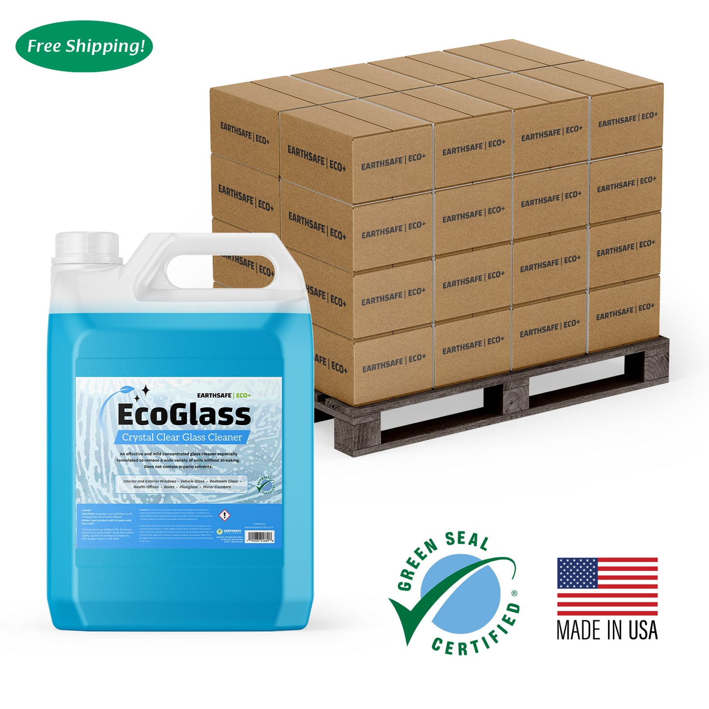 EarthSafe Eco+ EcoGlass: Crystal Clear GlassCleaner - Pallet