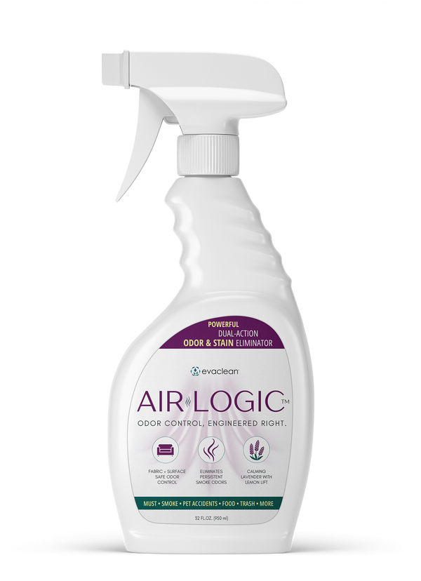 White spray bottle labeled 'Air Logic' on a white background