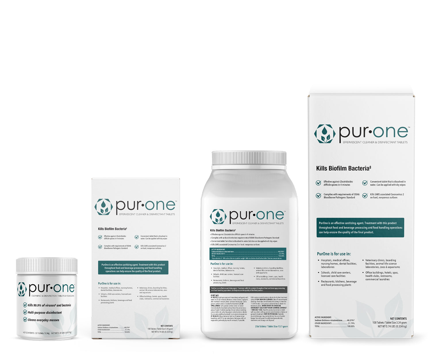 image of all four sizes of PurOne packaging