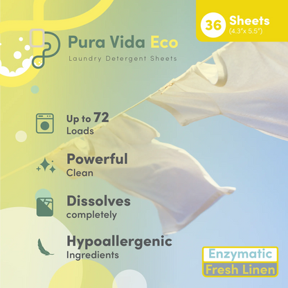Pura Vida Eco Laundry Detergent Sheets, Linen Scent, 3 pack